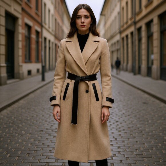 Marciano for Guess Camel Cream Wool Trench Coat XS – Chic Fall Winter Wrap Style - Picture 1 of 7